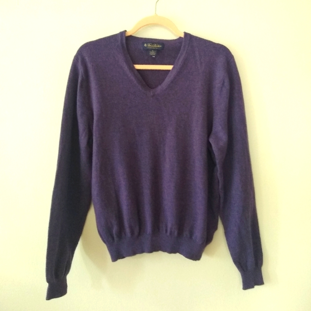 Brooks Brothers | Men's Purple Merino Blend V-Neck Sweater S